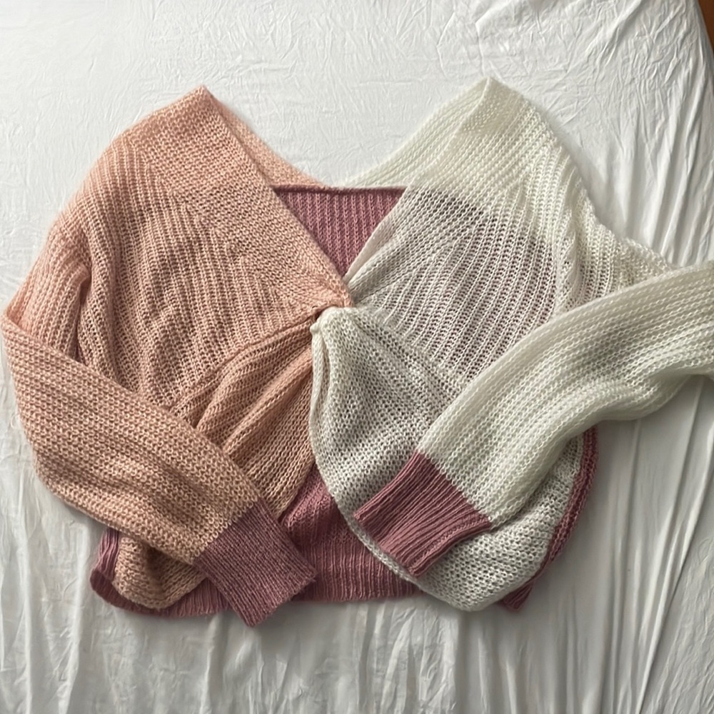 Tri- colored fuzzy and warm cropped sweater. Worn once. Shein M no tags on item.